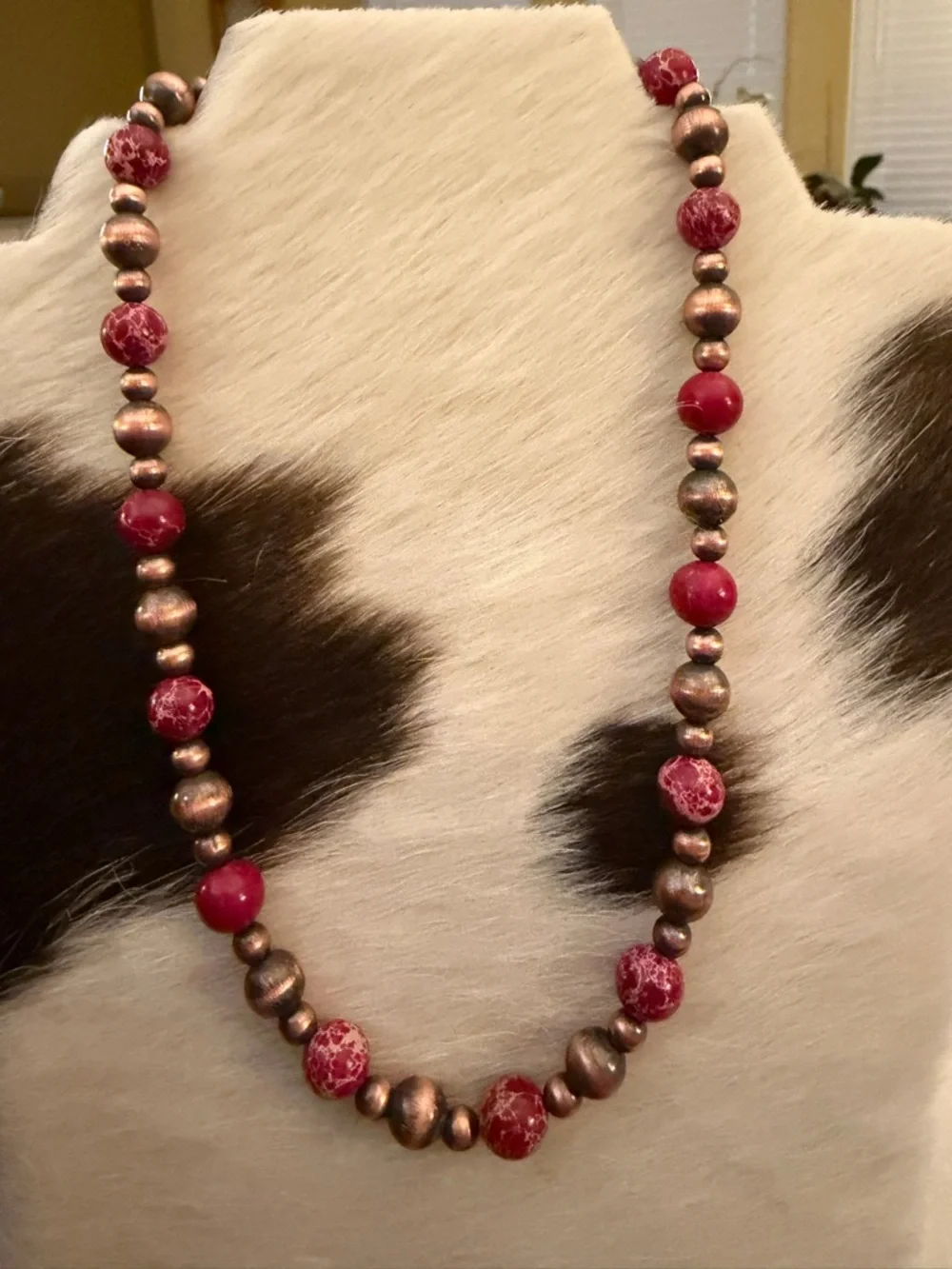 ❤️ Oxidized Copper Desert Pearl & Sea Sediment Jasper 19” Statement Necklace - Picture 3 of 9
